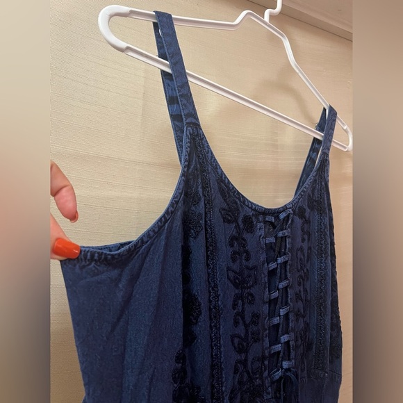 Navy Blue Boho Retro Lace-Up Maxi Dress by My Choice – 100% Rayon - Picture 2 of 9